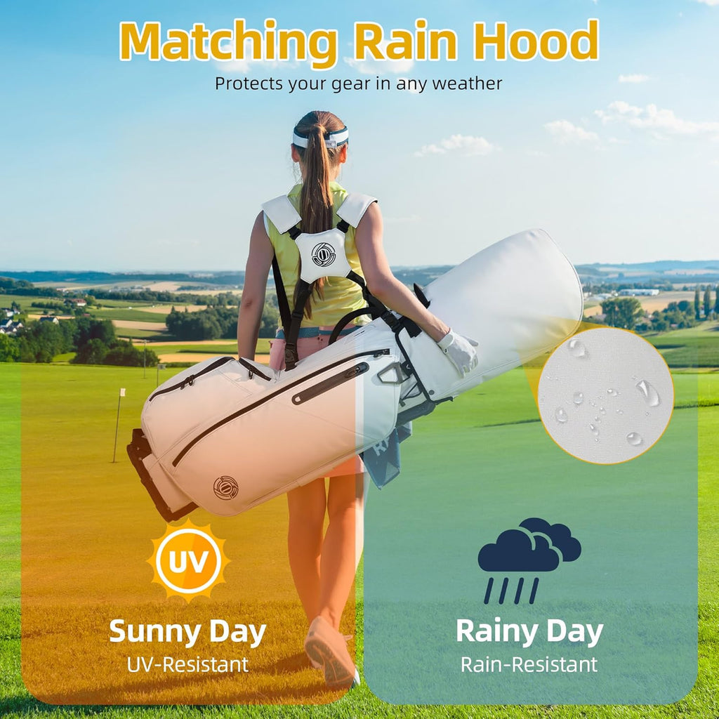 Golf Stand Bag 14 Way, Lightweight Golf Bags for Men Women with Stand, Padded Ergonomic Double Strap, Full Length Dividers, Multiple Pockets, Rain Hood