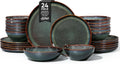 Herogo Stoneware Dinnerware Sets for 6, 24 Piece Ceramic Dinner Dishes Set, Irregular Handmade Plates and Bowls Dishware, Crack and Scratch Resistant, Reactive Glaze, Lichen Green