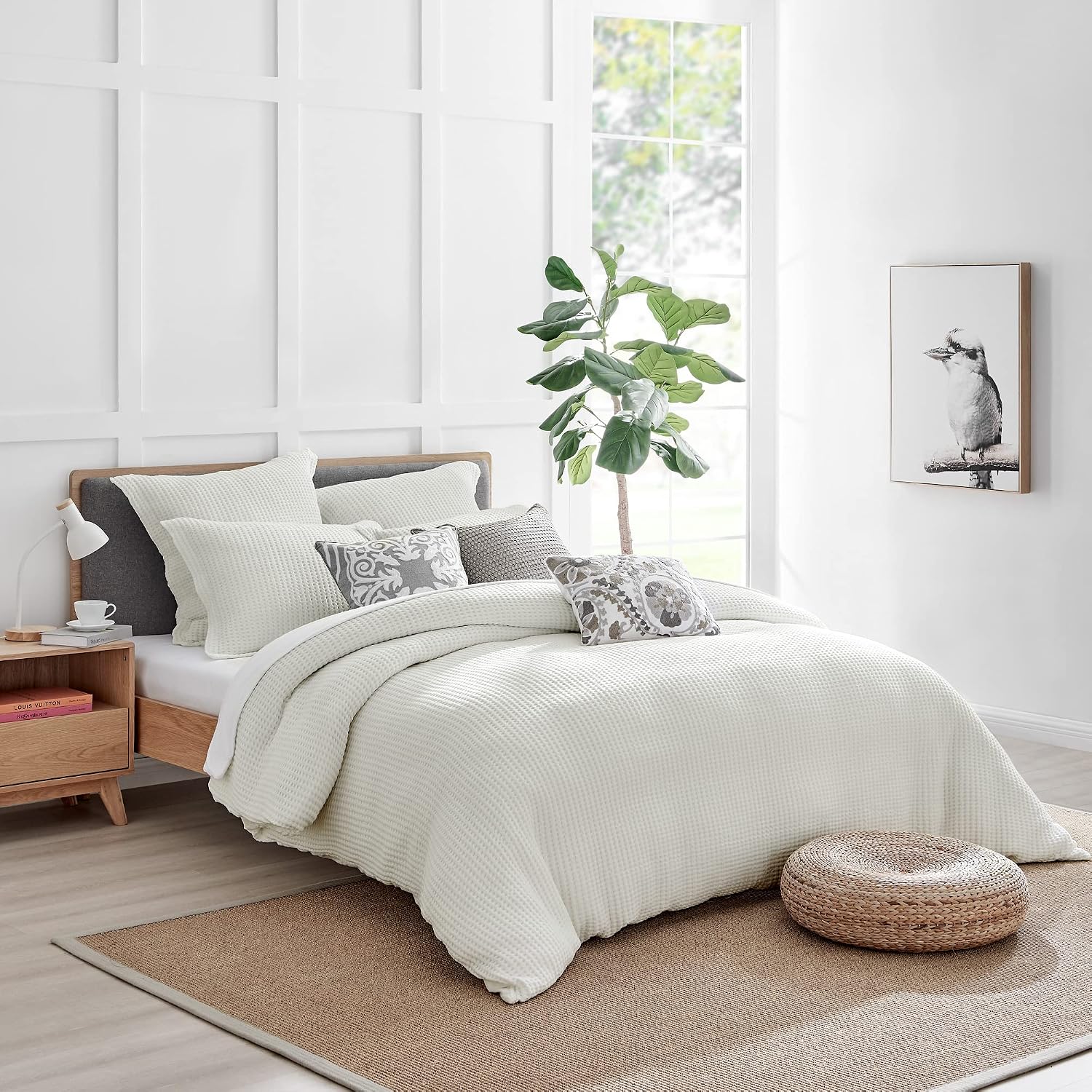 Levtex Home Mills Waffle King Duvet Cover Set (106x94in) with 2 Pillow Shams (36x20in) - Cream - Cotton King Size Duvet Cover Set - Soft, Pre-Washed