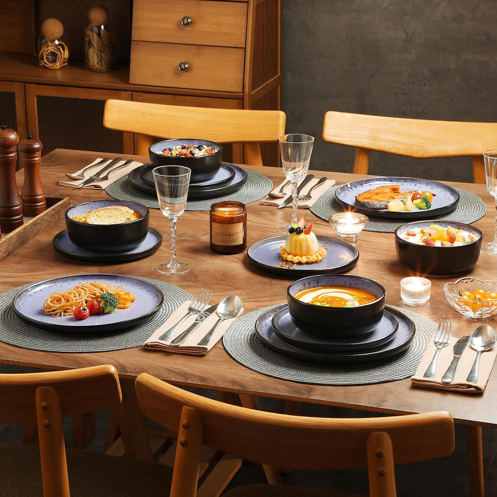 vancasso Plates and Bowls Sets, 24 Pieces Stoneware Dinnerware Sets for 8, Kitchen Dish Set Mircowave and Dishwasher Safe Ceramic Dishware, Purple, Series AMBER