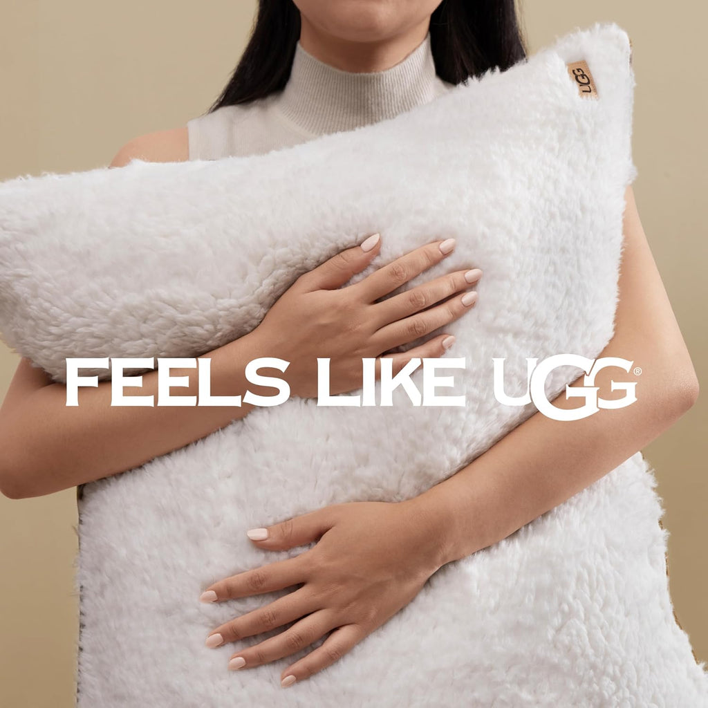 UGG Blissful Queen Comforter Set with 2 Pillow Shams, Reversible Fluffy Bed Comforter, Ultra Warm Winter Bed Set, Down Alternative Bedding, Full/Queen Size, Light Brown Fawn