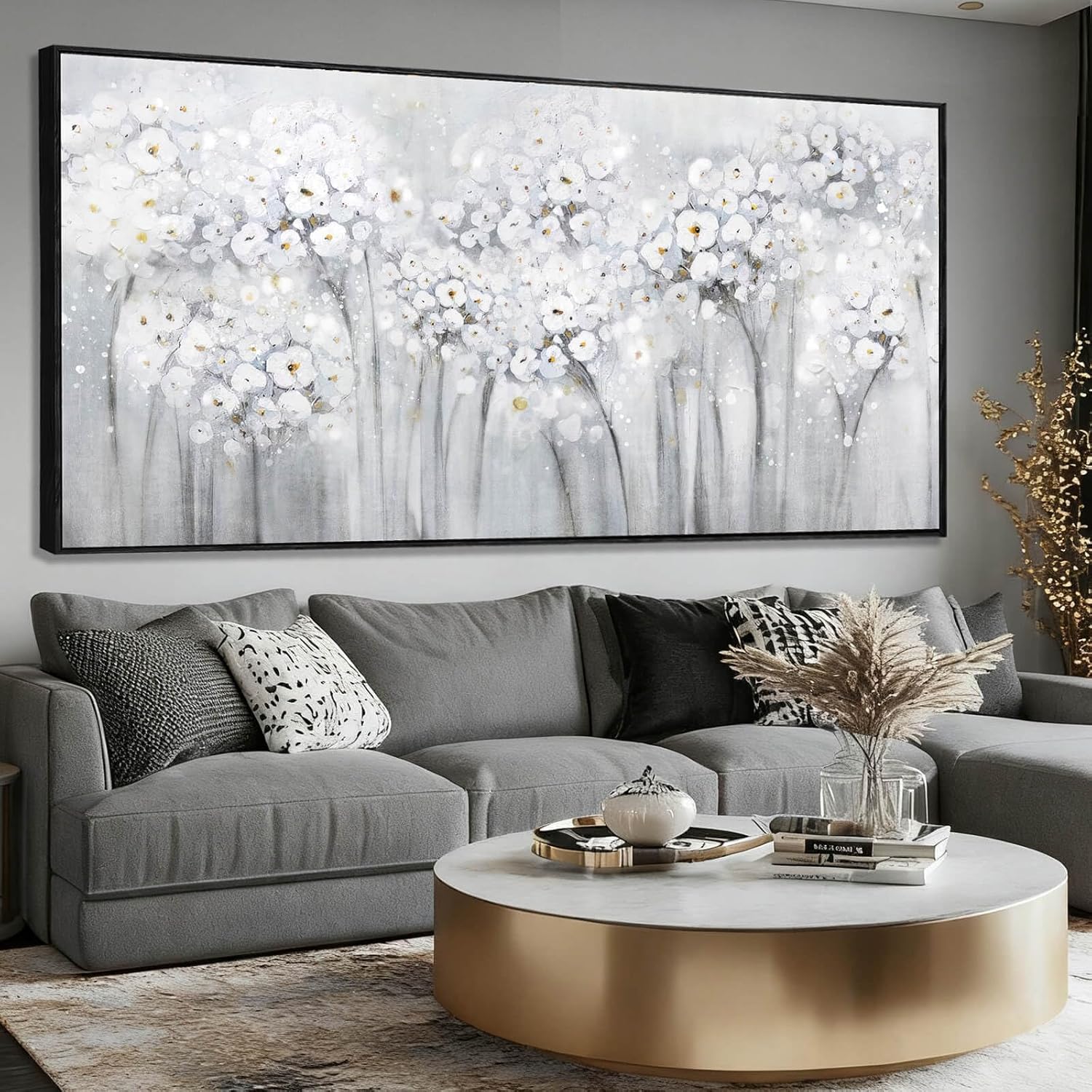 Flower Wood Wall Decor White Wall Art Textured Canvas Painting 32'x70' Decorative Pictures for Bedroom Kitchen Large Artwork