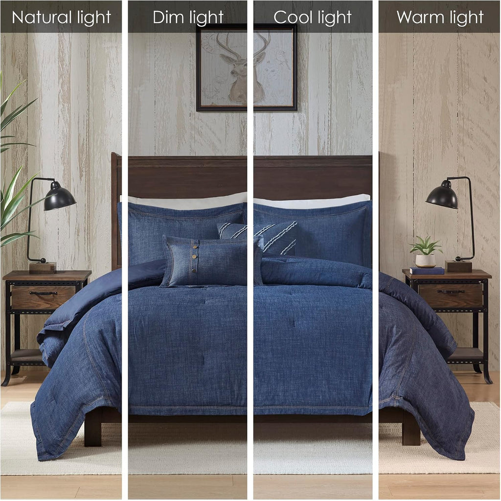 Woolrich Rustic Lodge Cabin Comforter Set - All Season Down Alternative Warm Bedding Layer and Matching Shams, Oversized King, Perry, Denim Blue