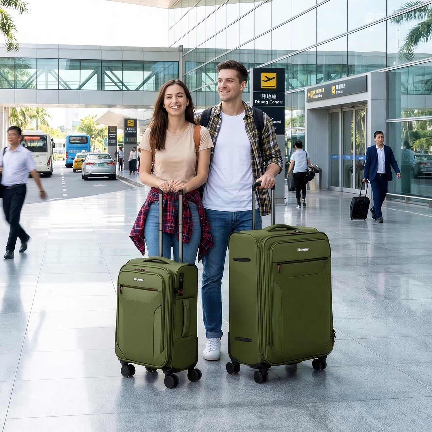 2PCS Set（22in/28in）Softside Luggage Sets w/TSA LOCK,Expandable 20% Luggage w/Spinner Wheels,Upright Spinner Softshell,Lightweight Durable Rolling Travel Luggage Set for Men/Women（Green,22in/28in）