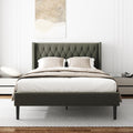HAOARA Full Size Bed Frame, Upholstered Platform Bed with Wingback Headboard, Velvet Button Tufted, Easy Assembly, No Box Spring Needed, Green