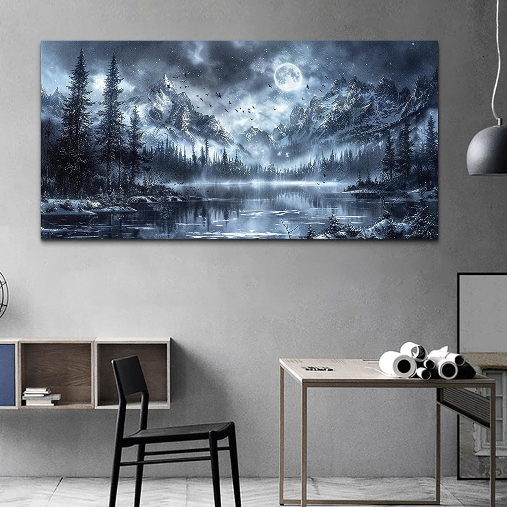 FUHAIHUA Large Canvas Wall Art For Living Room Wall Decor For Bedroom Office Decoration Black And White Wall Painting Forest Landscape Picture Hotel Artwork Poster Home Decor Ready to Hang 30X60 In