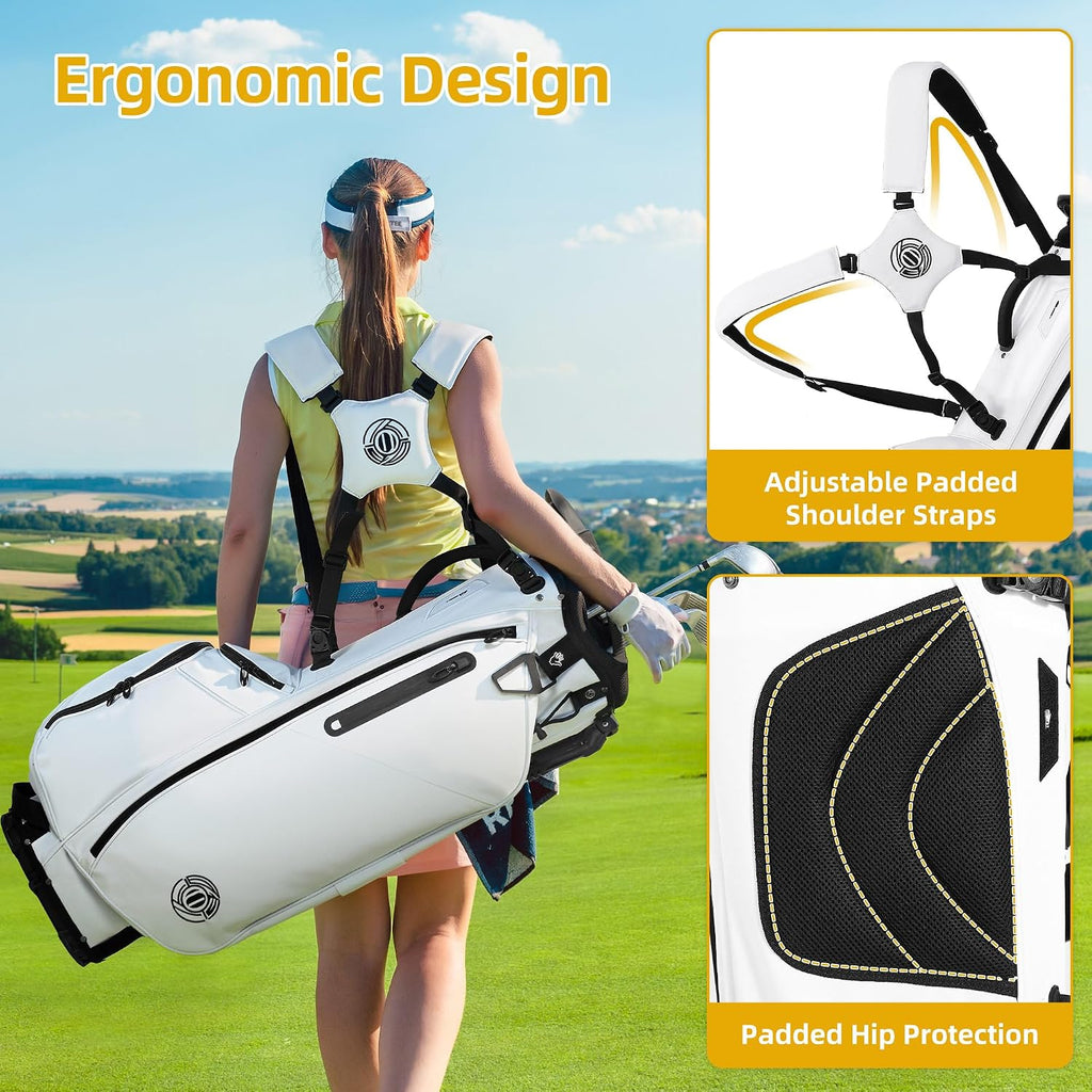 Golf Stand Bag 14 Way, Lightweight Golf Bags for Men Women with Stand, Padded Ergonomic Double Strap, Full Length Dividers, Multiple Pockets, Rain Hood