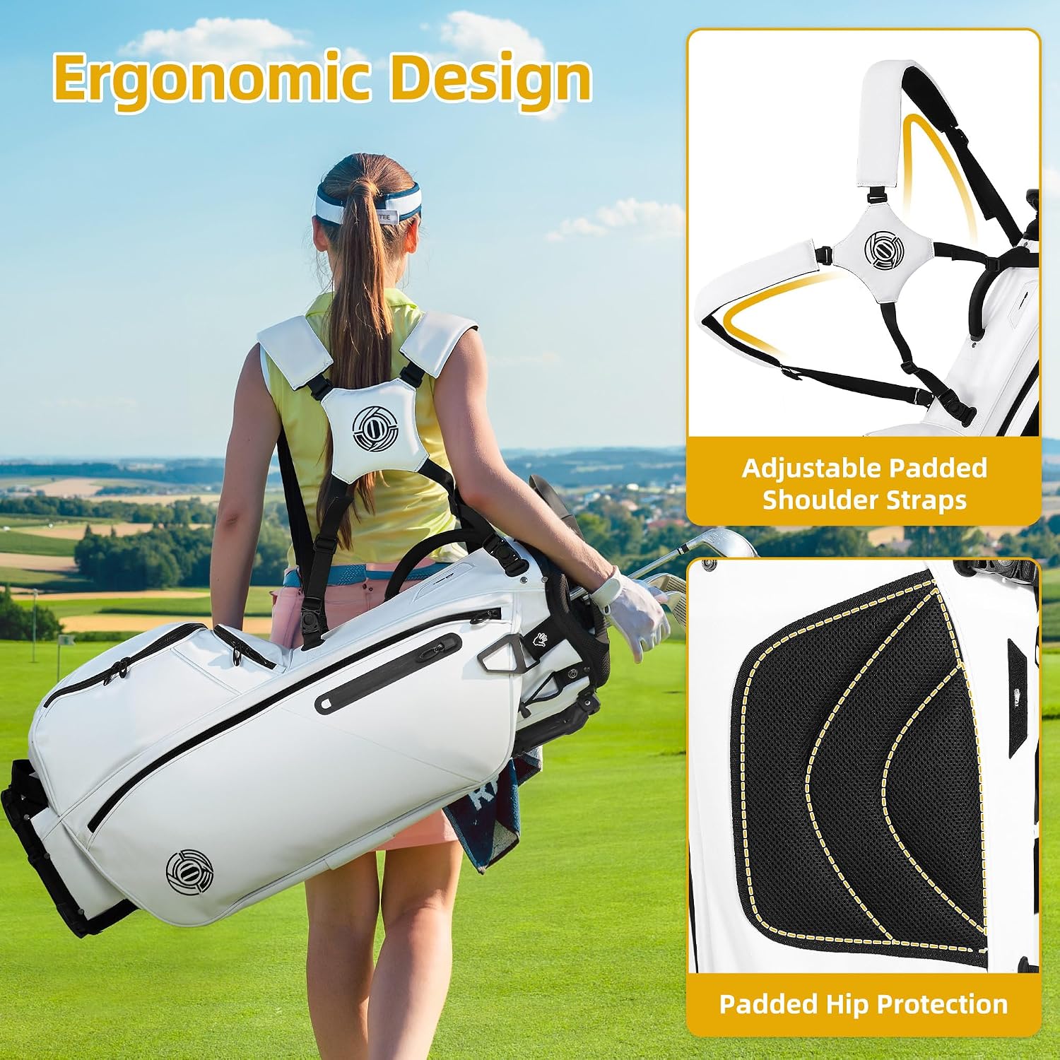 Golf Stand Bag 14 Way, Lightweight Golf Bags for Men Women with Stand, Padded Ergonomic Double Strap, Full Length Dividers, Multiple Pockets, Rain Hood
