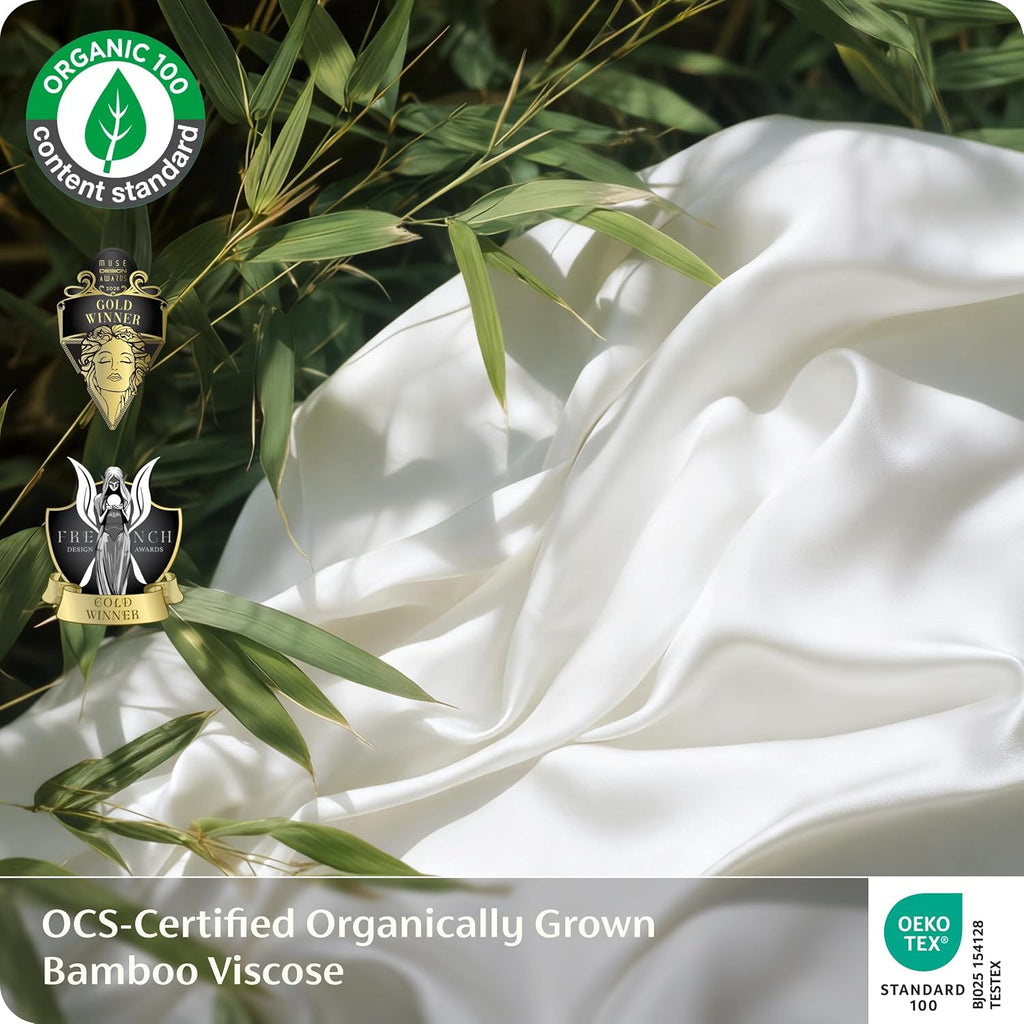 Bedsure 100% Organically Grown Bamboo Viscose California King Sheet Sets | Cooling Bedsheets for Hot Sleepers | Luxury Silky Soft | 18' Deep Pocket with Corner Straps | Oeko-Tex Certified [White]