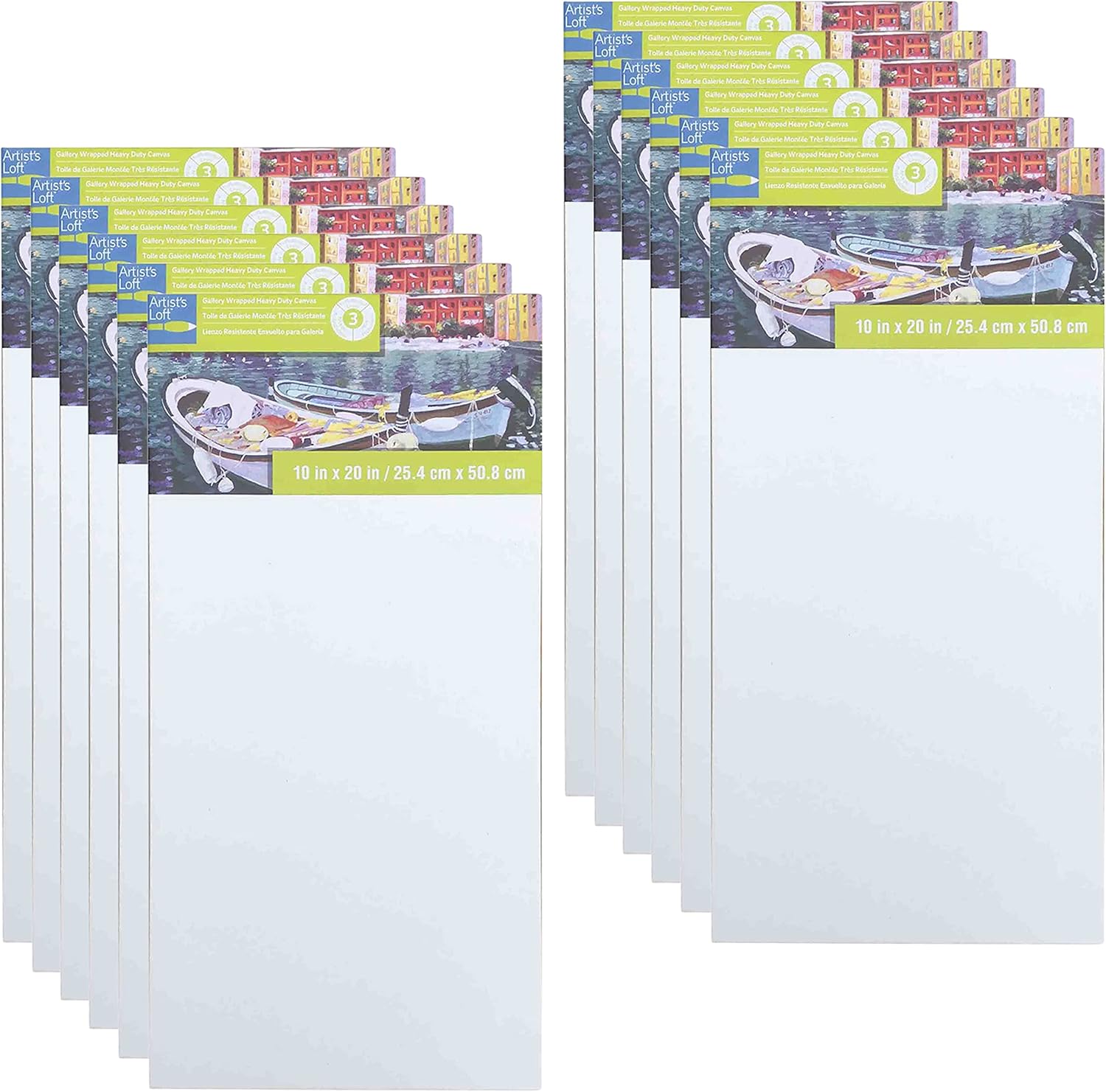 Artist's Loft 10' x 20' Level 3 Gallery Wrapped Heavy Duty Canvas - Archival, Acid Free Cotton Canvas for Paint, Acrylic, & Oils - Bulk 12 Pack