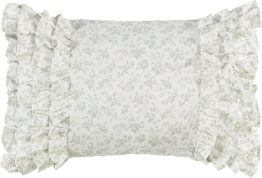 Laura Ashley - King Comforter Set, Reversible Cotton Bedding with Matching Shams & Bedskirt, Stylish Home Decor for All Seasons (Harper Sage, King)