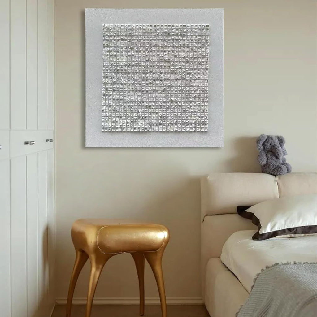 NANKAI Art 44x44 inches White Textured Abstract Painting, Contemporary Minimalist Style, Art Home Decor for Office Wall Decoration
