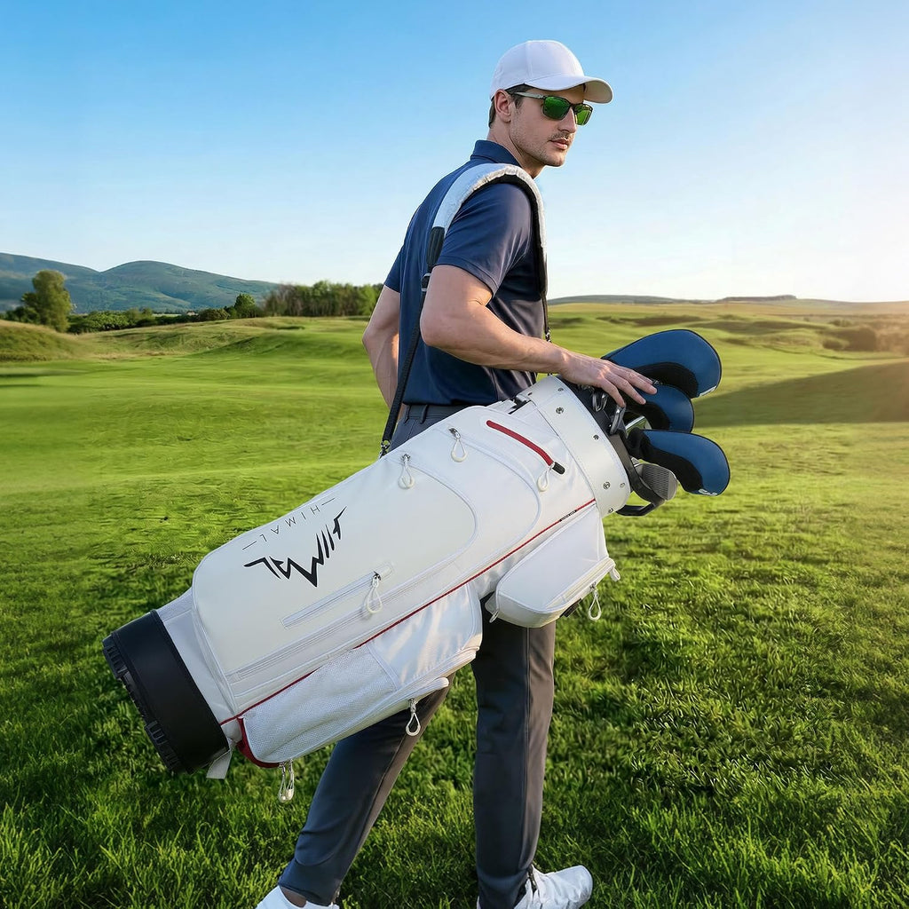 uniHimal Golf Cart Bag with 14-Way Full-Length Dividers, Golf Bag for Men Women with Magnetic Leather Pocket, Handles and Rain Cover, Lightweight Golf Club Bag Includes Cooler Pockets