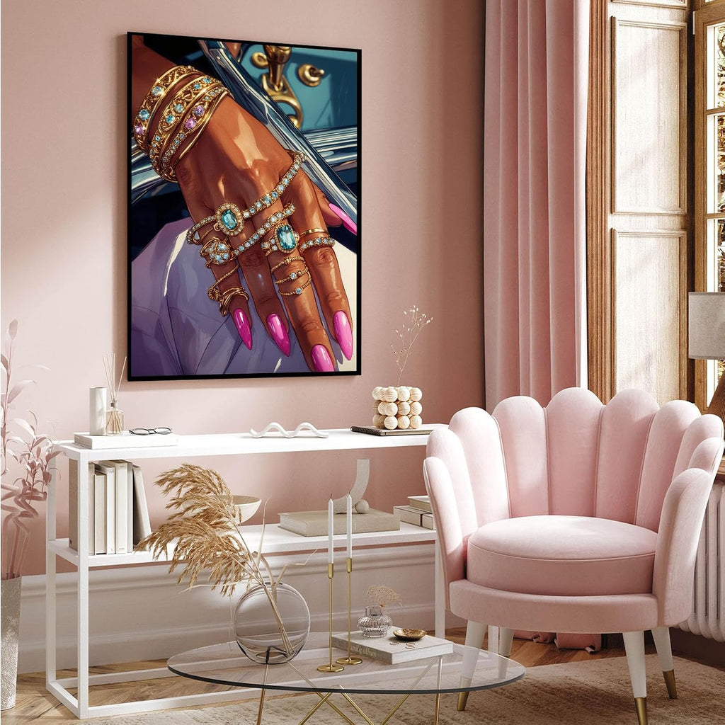 Black woman canvas painting wall black rich woman black girl art print colorful african poster is a good choice for room decoration 24x36in Metal blackFramed