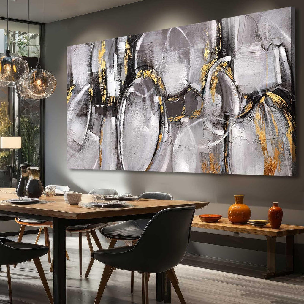 XIANSHOU Black and Grey Painting Pictures Abstract Wall Decor for Office 29'x 58' Modern Artwork Gold Foil Wall Art for Living Room Dining Room Bedroom