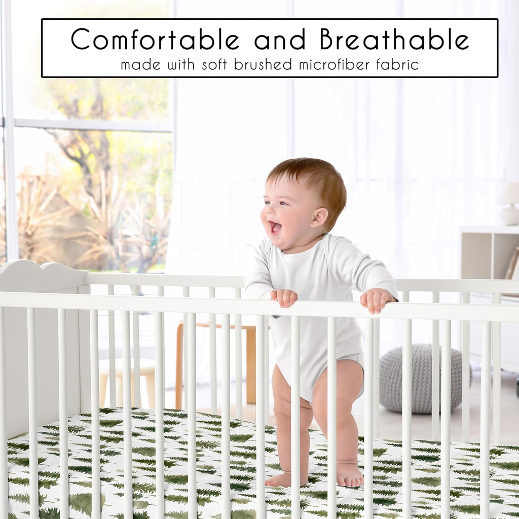 Sweet Jojo Designs 4-Piece Baby Crib Bedding Set (Sage Green Woodland) for Boys or Girls, Infants/Nursery incl. Blanket, Fitted Sheet, Skirt, Diaper Stacker (Forest Nature, Pine Tree, Christmas Trees)