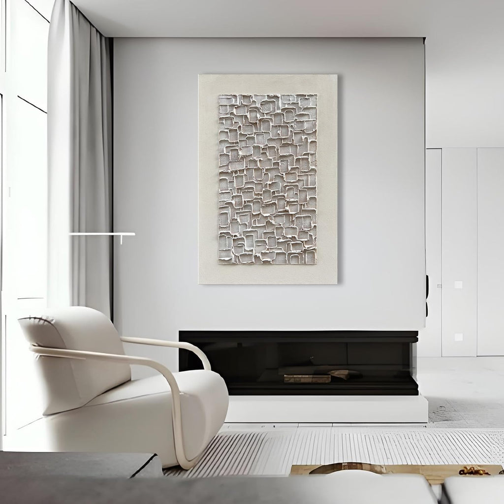 Limiyer Art Hand Painted White Minimalist Art Oil Painting Modern Abstract Thick texture Art Oil painting Home wall decoration 45x30 inches