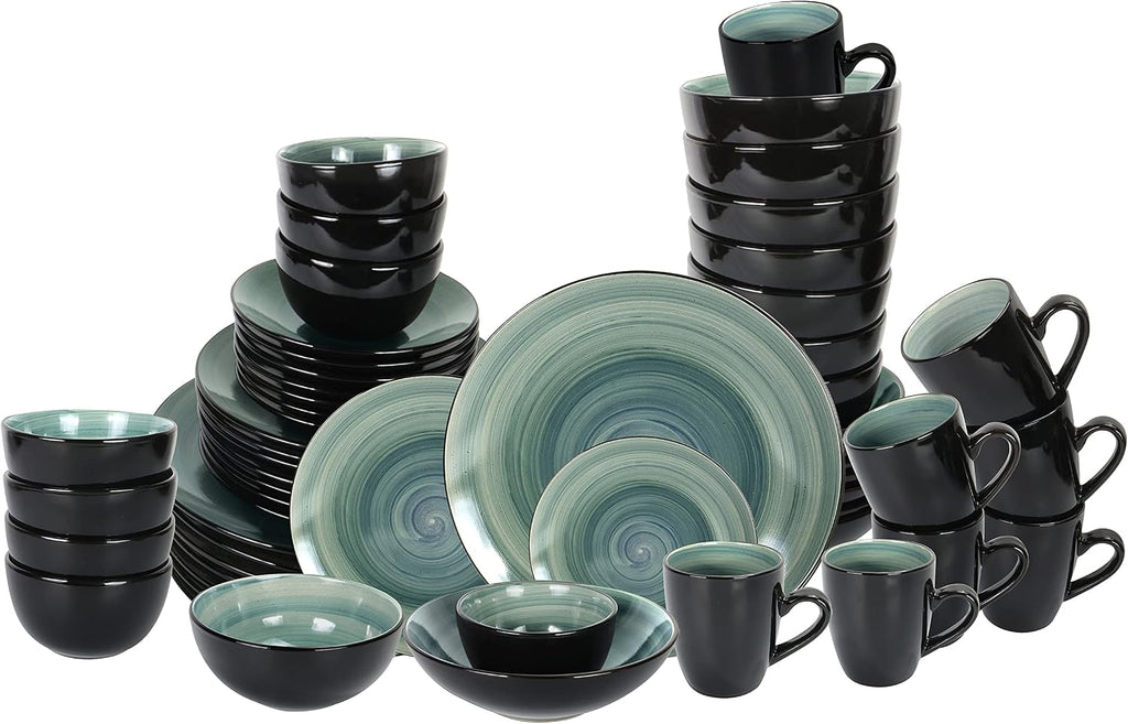 Stoneware Sonoma Dinnerware Set, Black + Speckled Spin Wash (56pc Set, Blue)