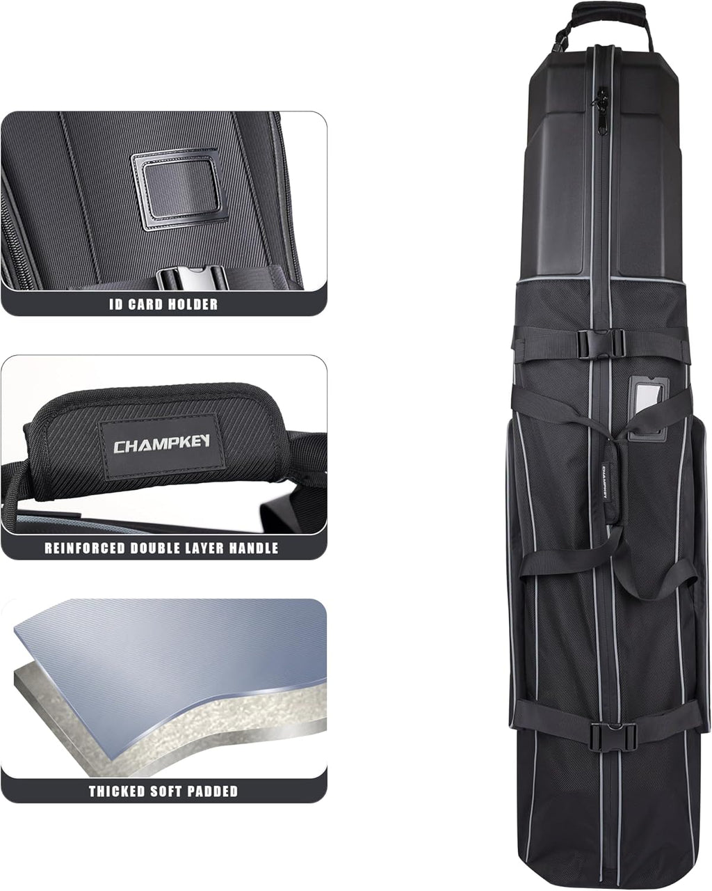 CHAMPKEY Premium Soft-Padded Golf Travel Bags for Airlines - Travel Golf Gags for Airlines with Premium Oxford Fabric and Oversized Wheels