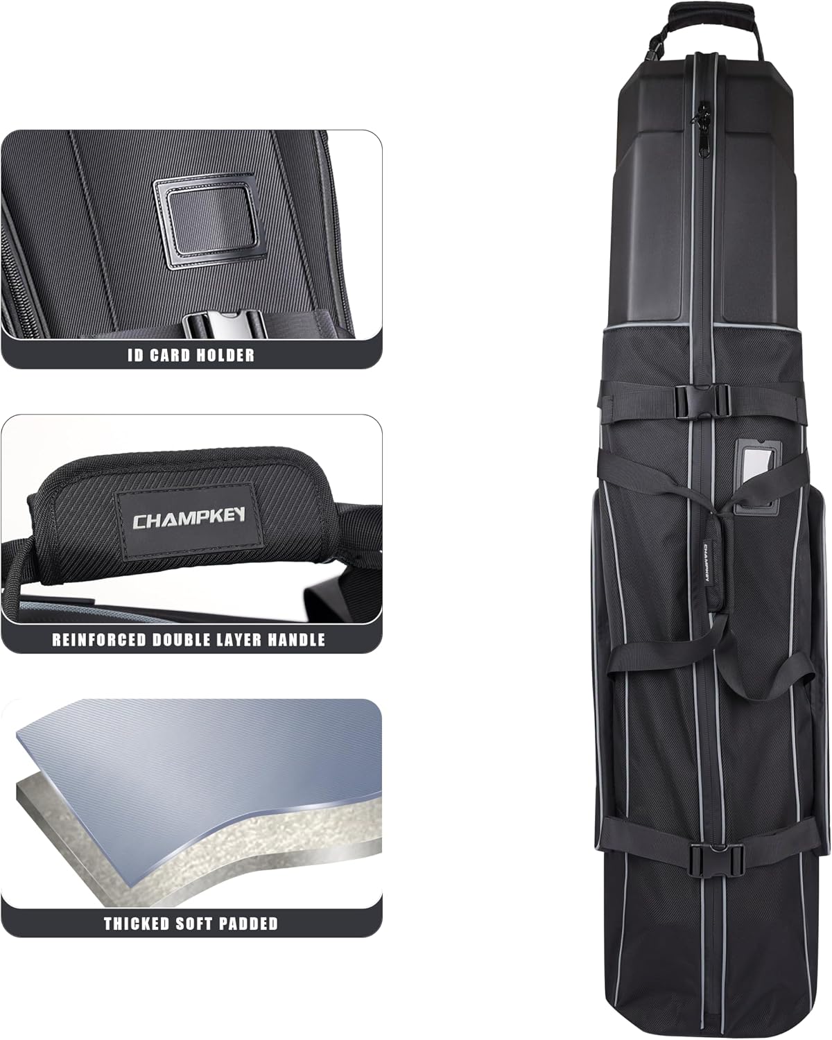 CHAMPKEY Premium Soft-Padded Golf Travel Bags for Airlines - Travel Golf Gags for Airlines with Premium Oxford Fabric and Oversized Wheels
