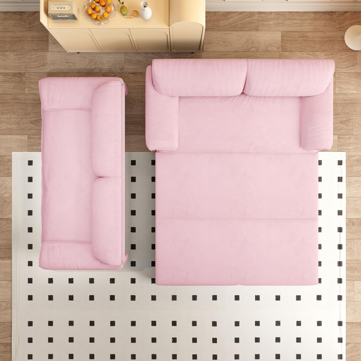 WILLIAMSPACE 66' Queen Pull Out Sofa Bed, 3-in-1 Velvet Convertible Sleeper Sofa Couch with Side Storage, Multi-Functional Loveseat Bed Pull Out Couch for Living Room, Apartment (Pink)