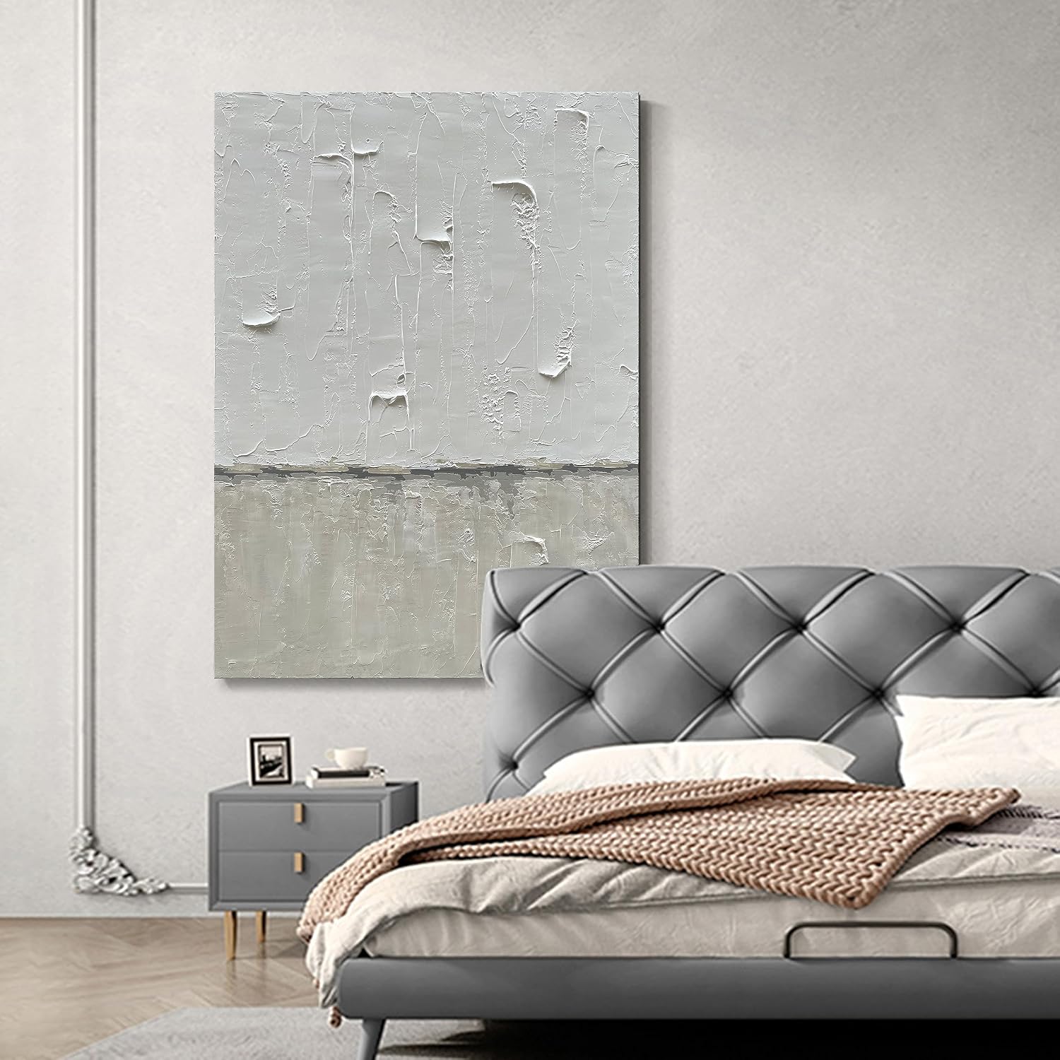 NANKAI Hand Painted Grey and White Art Canvas Paintings Minimalist Abstract Oil Painting Wall Art 40x28 Inch Art Home Decoration Wall Ready to Hang