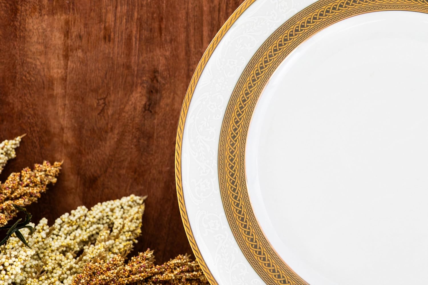 40 Piece Luxurious Dinnerware Sets for 8 – Includes Plates, Mugs, Bowls – White and Gold Rope Design Dish Set for Kitchen Table, Everyday Dining or Formal Use (Rope Gold)