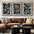 Large Framed Boho Floral Wall Art for Living Room, 3 Piece Mid-Century Modern Abstract Botanical Canvas Painting Prints Artwork for Walls, Black and White Flowers for Bedroom Hallway Office, 24x36