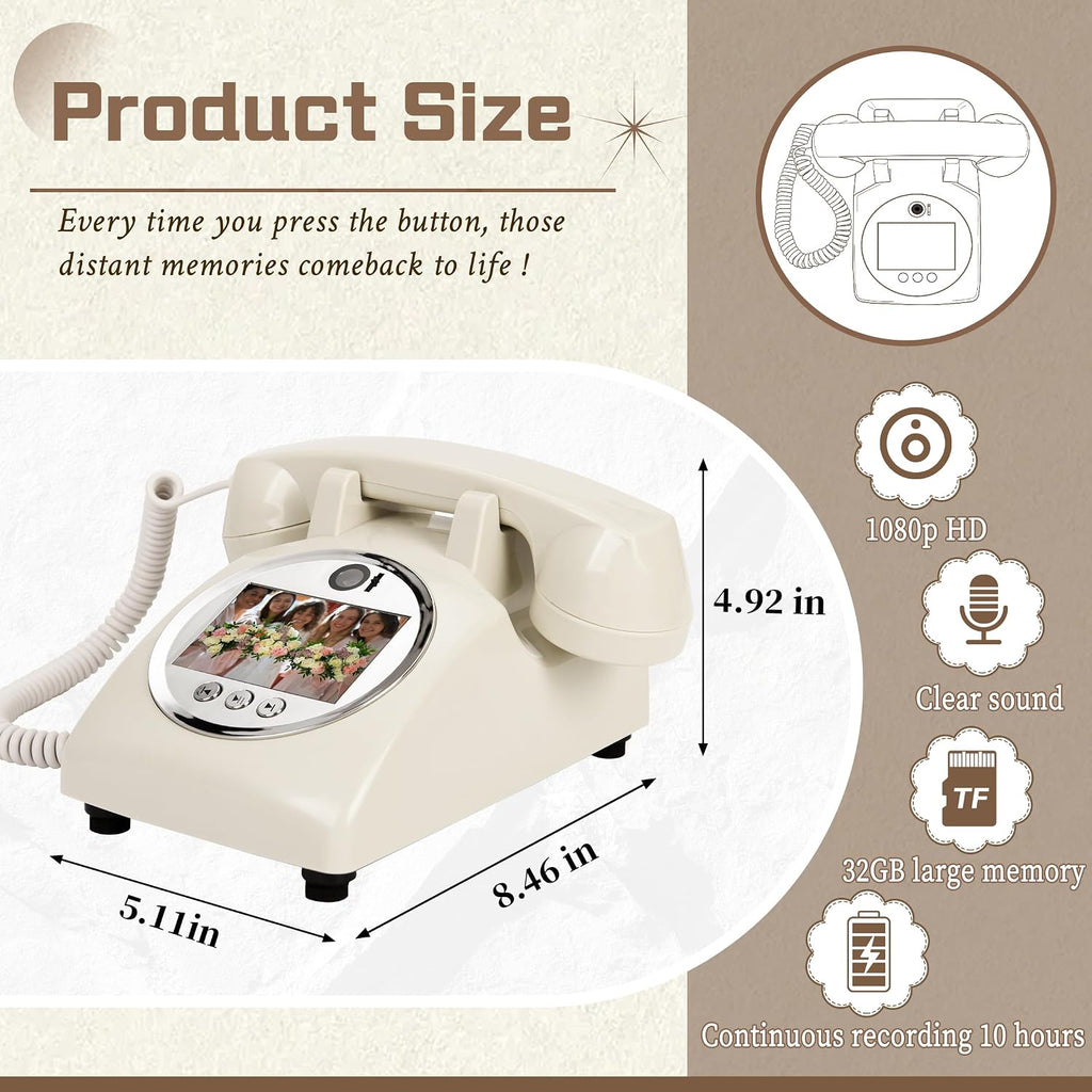 Video Audio Guest Book Wedding Phone,1080P HD Leave a Video Message Phone, Customized Video Messages, Ideal for a Variety of Memorable Party Occasions (White)