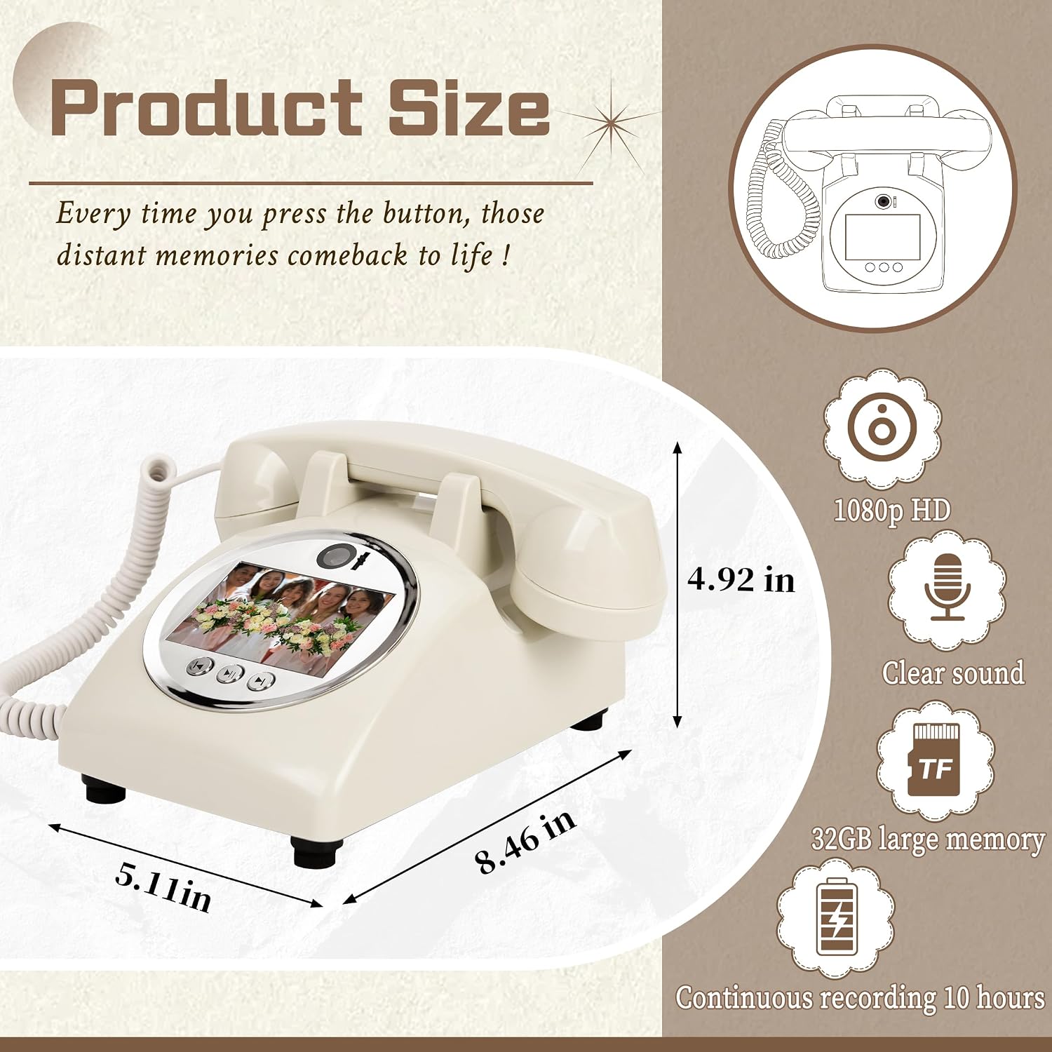 Video Audio Guest Book Wedding Phone,1080P HD Leave a Video Message Phone, Customized Video Messages, Ideal for a Variety of Memorable Party Occasions (White)