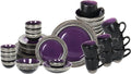 48 Piece Dinnerware Set, Ceramic Plates and Bowls Sets for 8, Microwave and Dishwasher Safe, Handcrafted Tree Bark Series Dish Set, Lavender/Purple