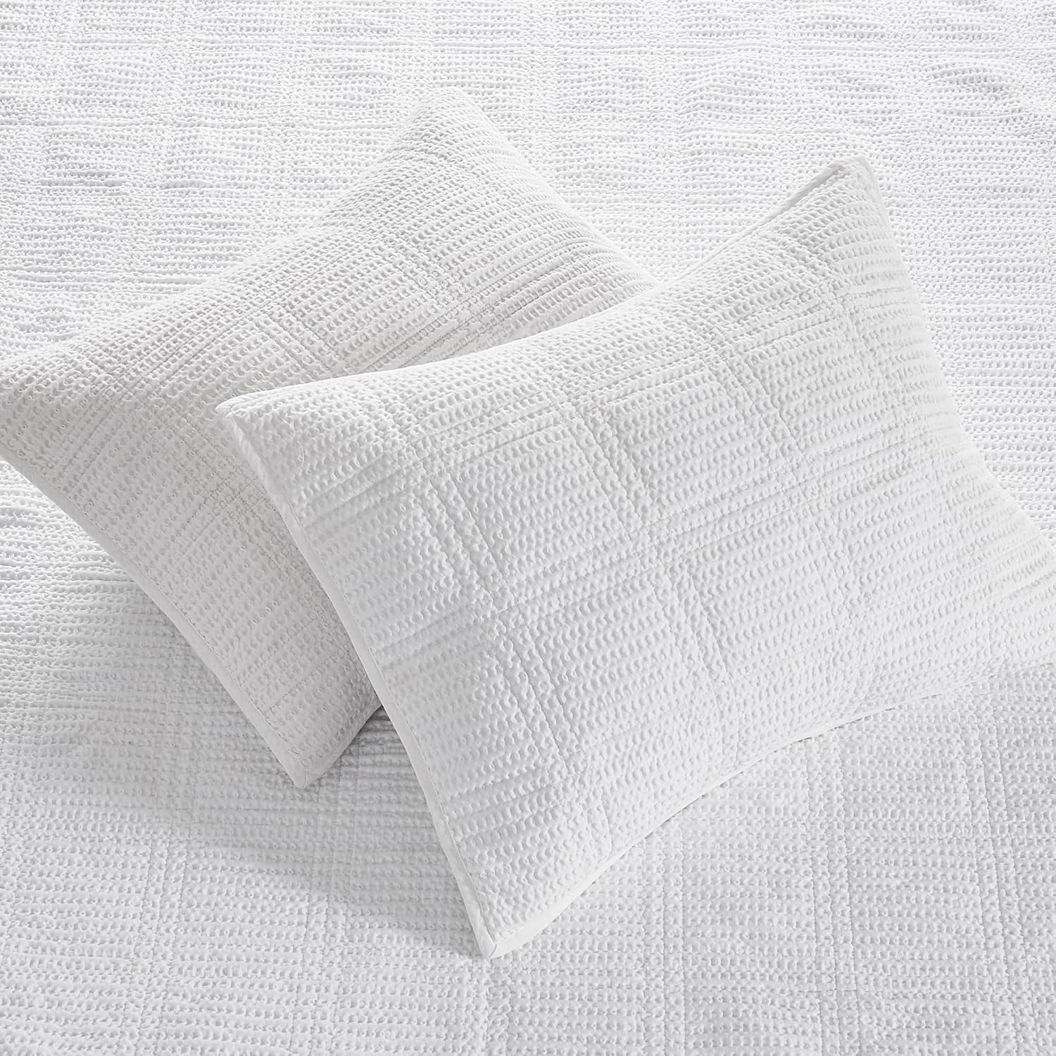 Levtex Home Cloud Waffle Full/Queen Quilt Set (88x92in) and 2 Pillow Shams (26x20) - Box Quilted Waffle Texture - Bright White - Cotton Full/Queen Size Quilt Bedding Set - Lightweight Soft Pre-Washed