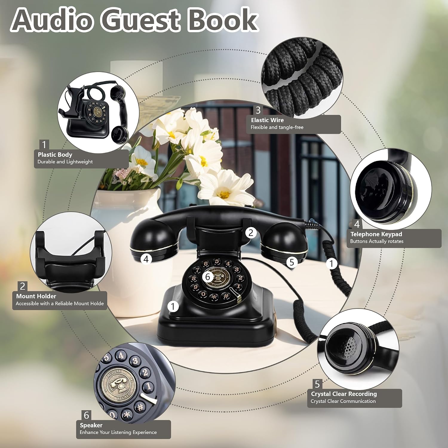 Audio Guest Book Wedding Phone: Record Customized Audio Messages with Voicemail, Vintage Phone Message Book, Wedding Guest Book for Wedding, Party, Confession (Blue)