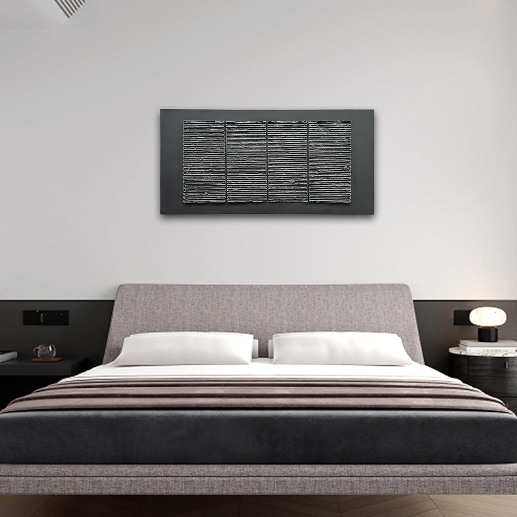 NANKAI Art Hand-Painted 30x60 inch Black Texture Abstract Art, Contemporary Minimalist Canvas Oil Painting, Large-Scale Home Wall Decoration Art