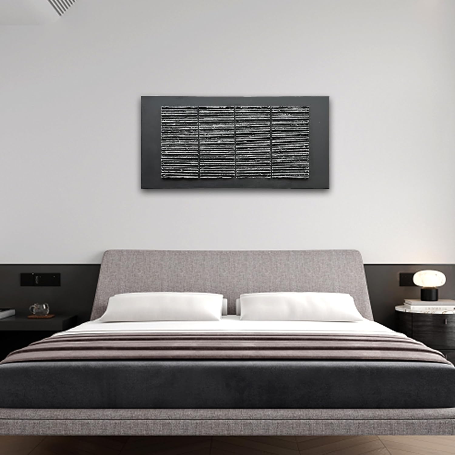 NANKAI Art Hand-Painted 30x60 inch Black Texture Abstract Art, Contemporary Minimalist Canvas Oil Painting, Large-Scale Home Wall Decoration Art