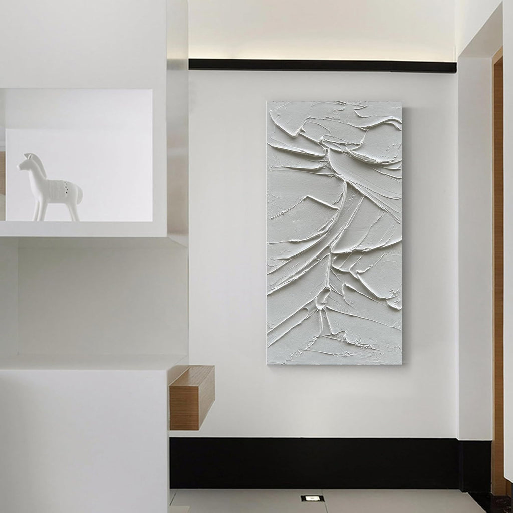 NANKAI Art Hand Painted White Canvas Wall Art 48x24 inch Abstract Modern Oil Painting Contemporary Textured Wall Art Minimalist Artwork Home Decor