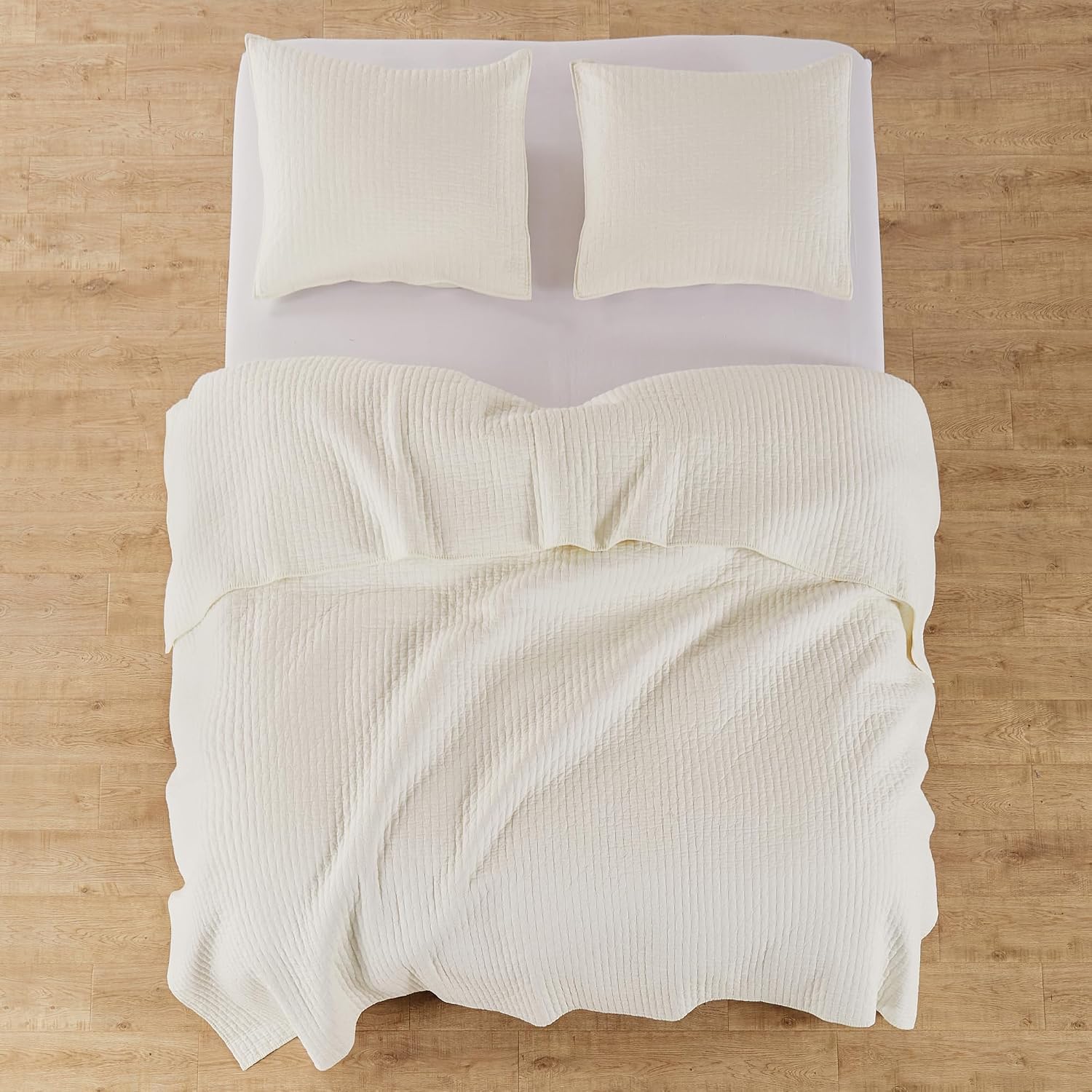 Levtex Home Cross Stitch Reversible Full/Queen Quilt Set (88x92in) with 2 Pillow Shams (26x20in) - Stitch Texture - Cream - Cotton Full/Queen Size Quilt Bedding Set - Lightweight, Soft, Pre-Washed