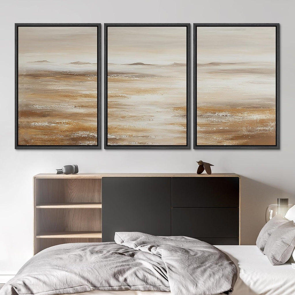 SIGNLEADER Framed Canvas Print Wall Art Set Soft Earth Tone Minimal Landscape Illustrations Minimal Decorative Bohemian for Living Room, Bedroom, Office - 24'x36'x3 Black
