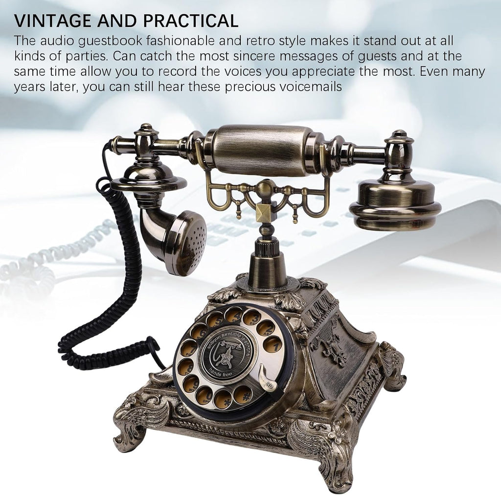 Sanpyl Audio Guest Book Phone, 32G Capacity Vintage Audio GuestBook Wedding Phone, Retro Telephone Customized Voice Message for Wedding Party (Antique Brass Color)