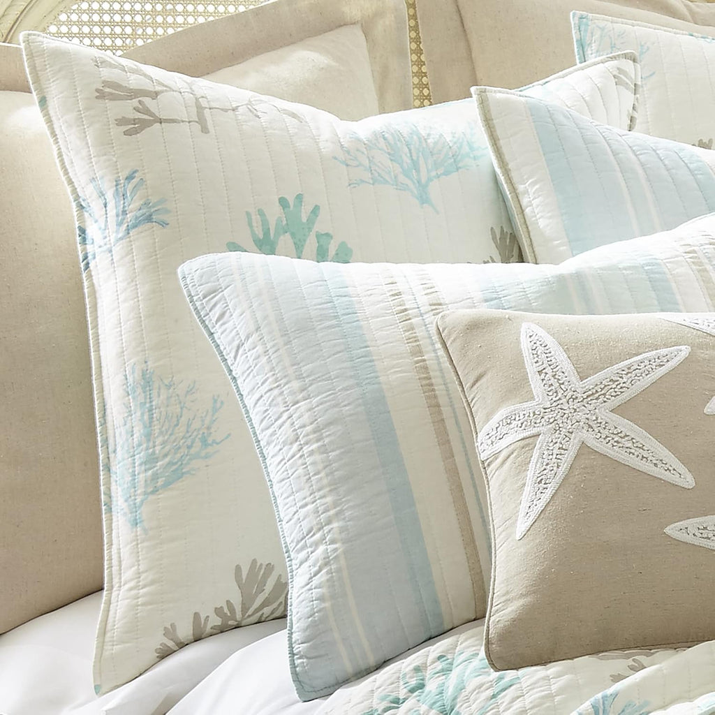 Levtex Home Stone Harbor Stone Harbor Quilted Euro Sham (26x26in.), No Insert - Coral - Blue, Taupe, and White