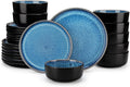 vancasso PLAYA Plates and Bowls Sets, 24 Pieces Blue Dinnerware Sets for Kitchen, Reactive Glaze Dishes Set for 8, Dishwasher and Microwave Safe