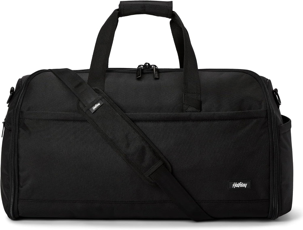 Halfday Convertible 2-in-1 Premium Garment Duffel Weekender Bag 45L: Wrinkle-Free Travel (Hanging Suit Compartment, Shoe Pockets, Trolley Sleeve), Balistic Nylon Carry-on, Jet