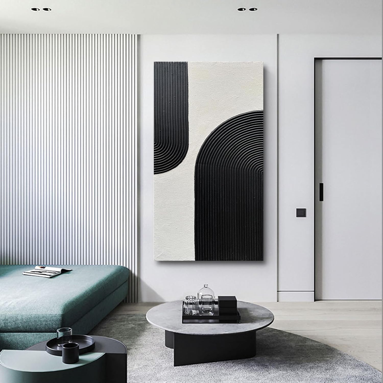 Art Hand Painted White and Black Textured Abstract Art Oil Painting Modern Wall Art 48x24 inches