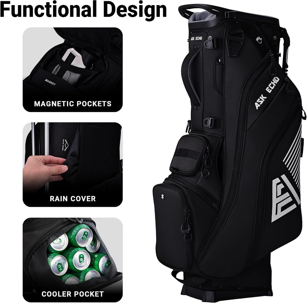 ASK ECHO Golf ST-14 Hybrid Stand Bag with 14 Way Full Length Dividers & Quick Putter Clip