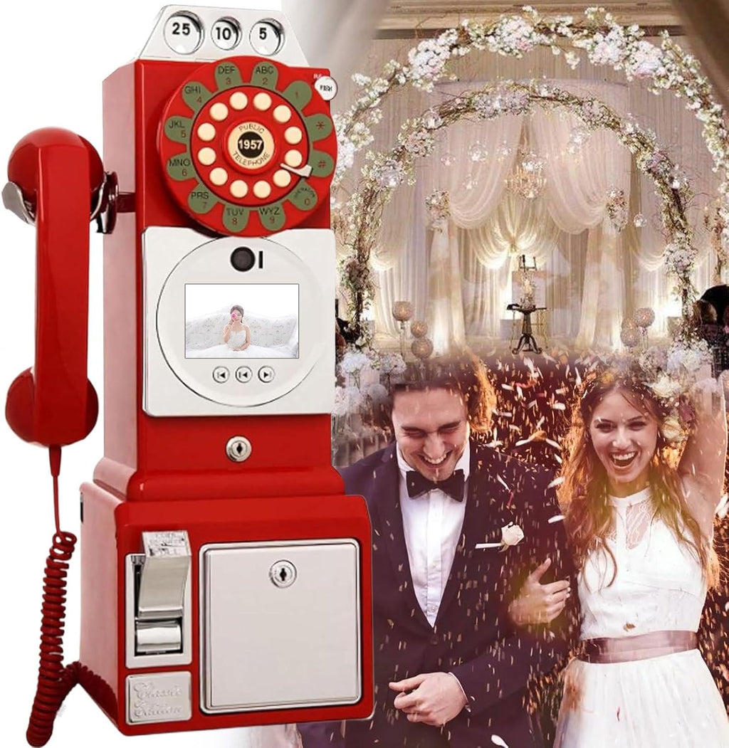 Video Audio Guest Book Wedding Phone, Record Customized Video Messages, Video Audio Phone Guestbook, Preserve Your Special Occasions, for Wedding Anniversaries Graduation,Red-64GB