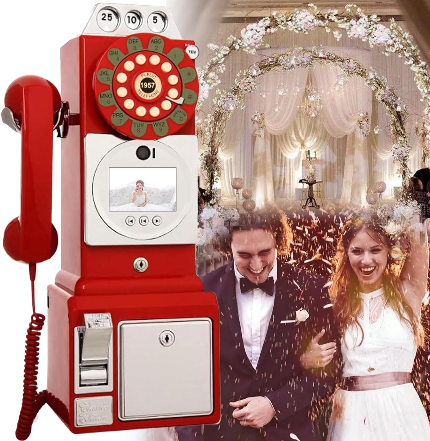 Video Audio Guest Book Wedding Phone, Record Customized Video Messages, Video Audio Phone Guestbook, Preserve Your Special Occasions, for Wedding Anniversaries Graduation,Red-64GB