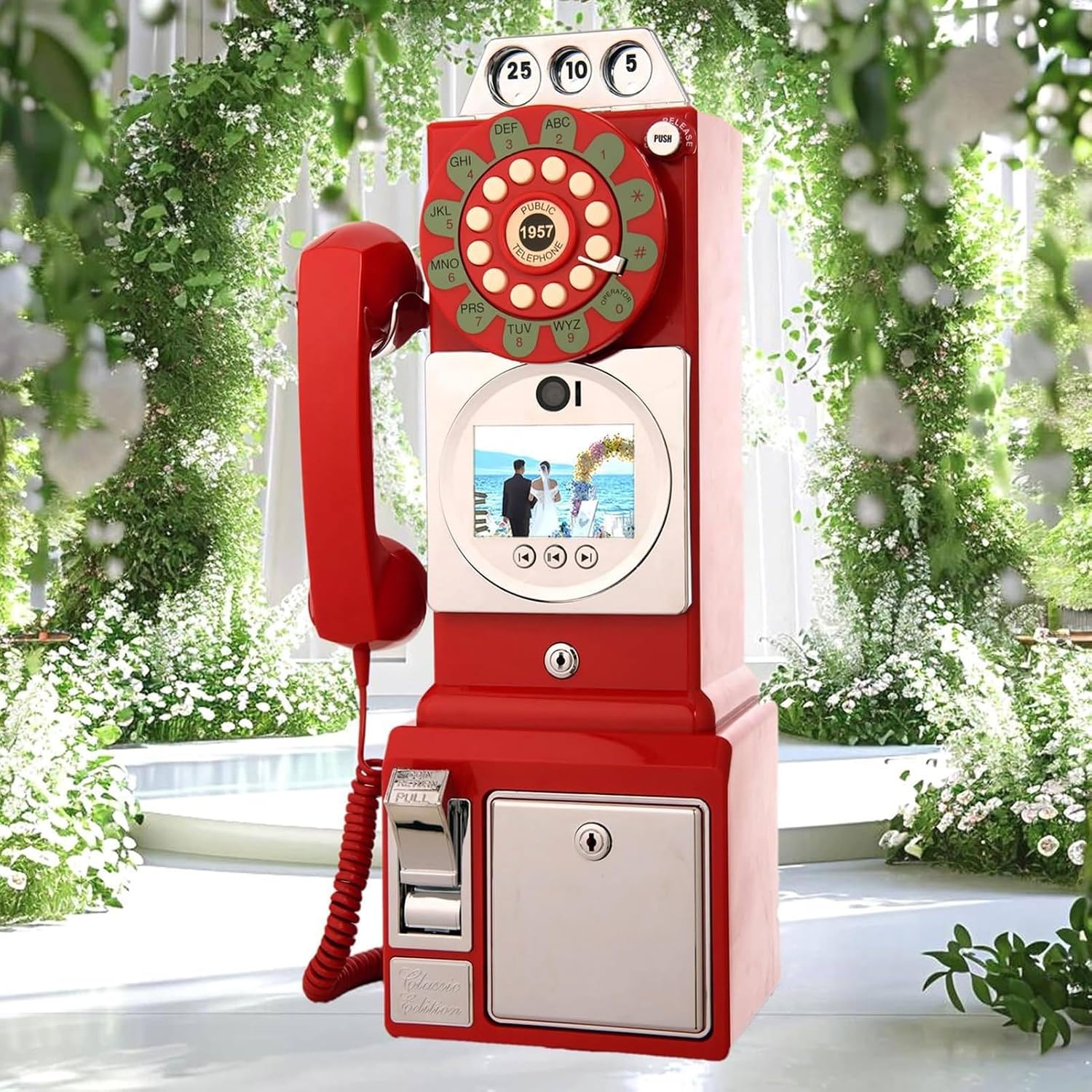 1080P Video Audio GuestBook Wedding Phone, 64G SD Card Customized Video Audio Guest Book Alternatives with Lens Recording for Birthday Party Anniversary Engagement Red