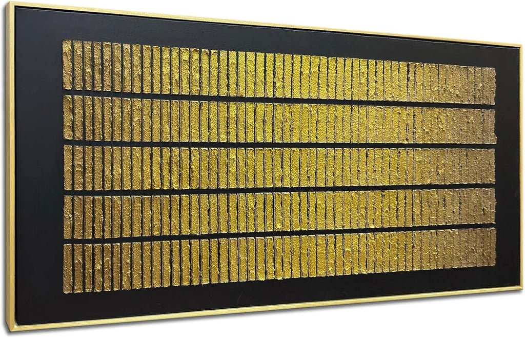 zoinart Black and Gold Textured Wall Art with Dense Golden Array Blocks, 24x48 inch Contemporary Minimalist Gold Framed Artwork Wall 24x48 Inch Metal Wall Art