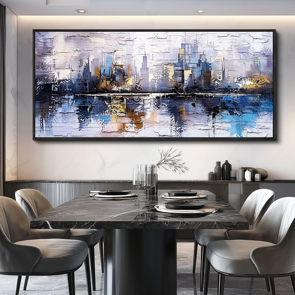 KELIYUAN Abstraction City Landscape Paintings Room Dining Room Canvas Wall Art For Living Room Bedroom Wall Decor Modern Home Decoration Office Pictures Hallway Mural Decoration 32'X72' Black Frame