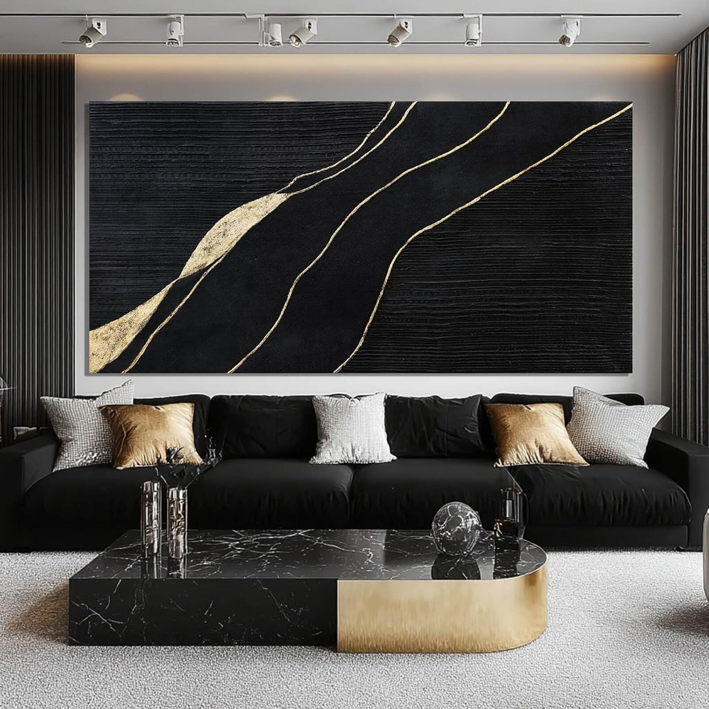SHEYOYE Large Black Home Decor | Gold Canvas Wall Art, Modern Wall Decor, Hanging Decor Posters for Room, Abstract Wall Art for Living Room, Bedroom, Office or Hallway 29' x 58'